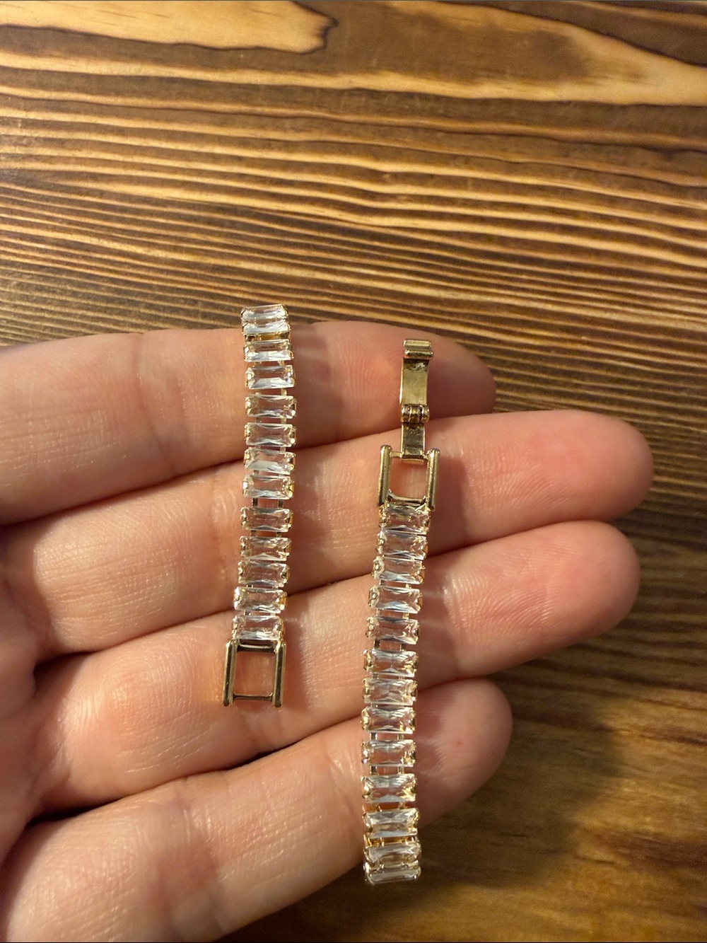 Gold Plated Crystal Clear Bracelet - Statement Tennis Bracelet - Picture 13 of 14